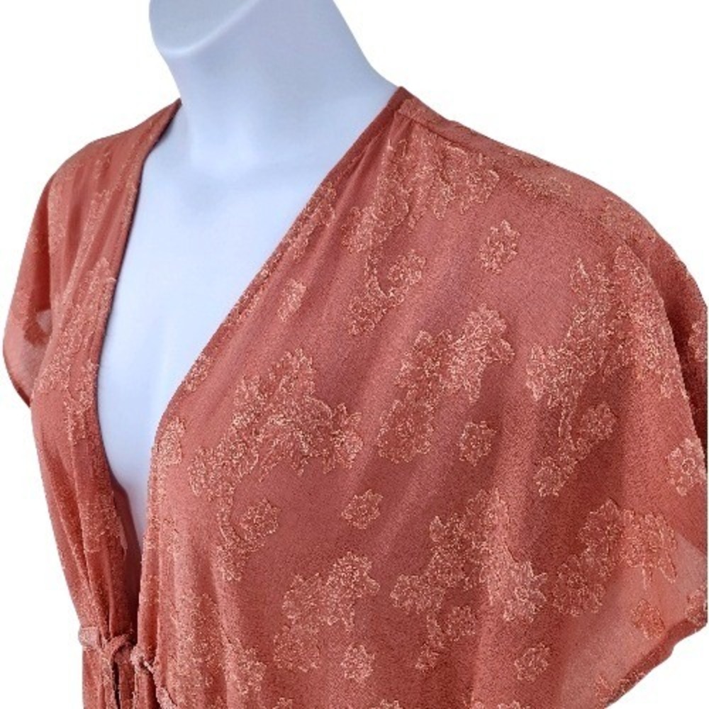 Time and Tru Pink Embroidered Kimono Cover Up‎ Missy Size L G 12 14